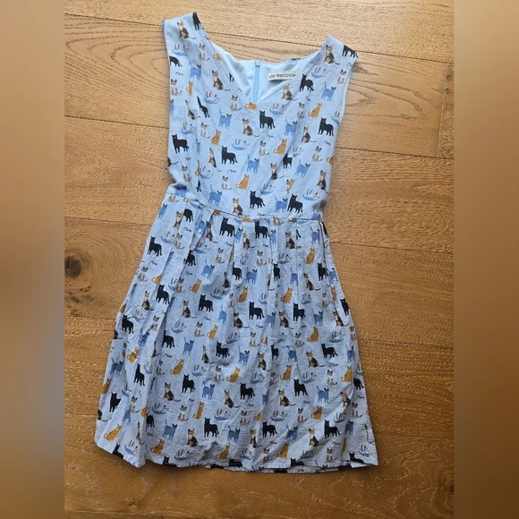 SM Wardrobe Della Cat Print Sleeveless Tie Back Dress Size XL - Picture 5 of 12